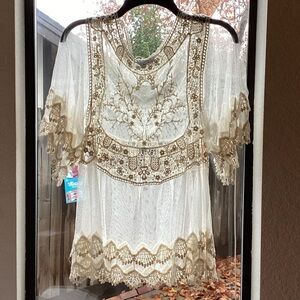 Rebellion Cream and Gold Lace Long Sleeve Top